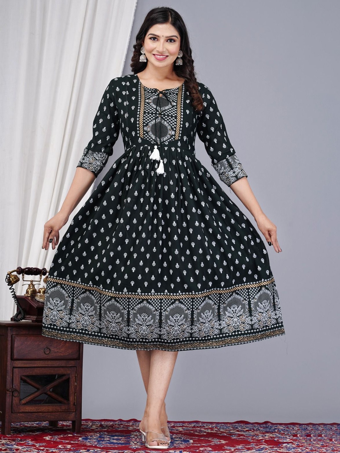 

Vorcia Febtex Women Printed Anarkali Kurti, Green