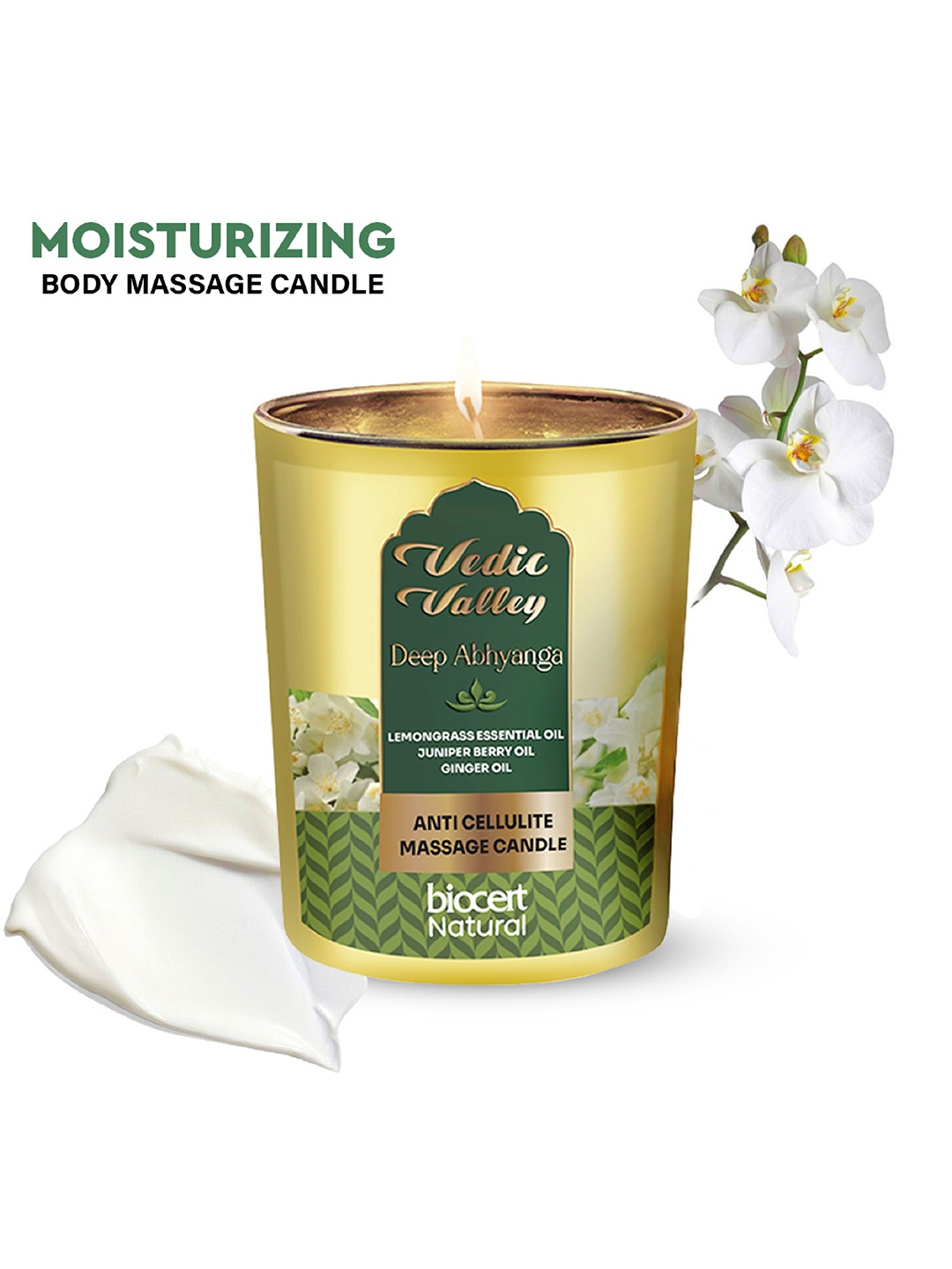 

Vedic Valley Green & Gold-Toned Lemongrass 1 Piece Body Massage Jar Candle