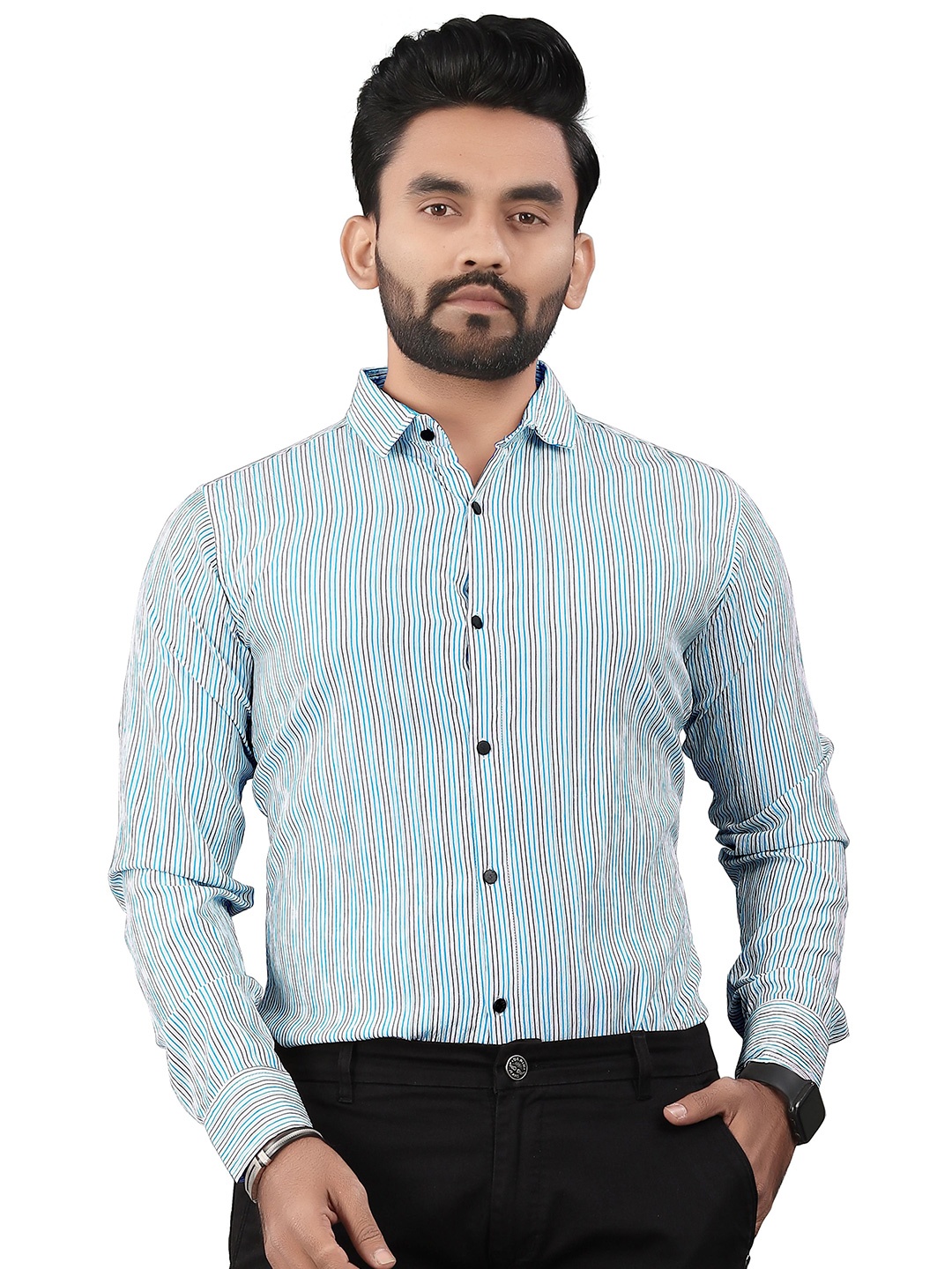 

TERAXO Men Premium Spread Collar Solid Slim Fit Formal Shirt, Blue