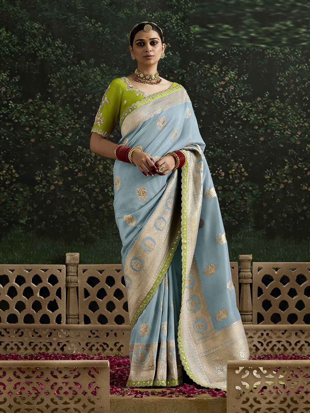 

MAHALASA Woven Design Zari Pure Silk Banarasi Saree, Blue