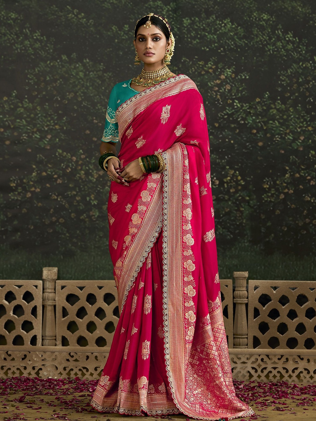 

MAHALASA Woven Design Zari Pure Silk Banarasi Saree, Pink