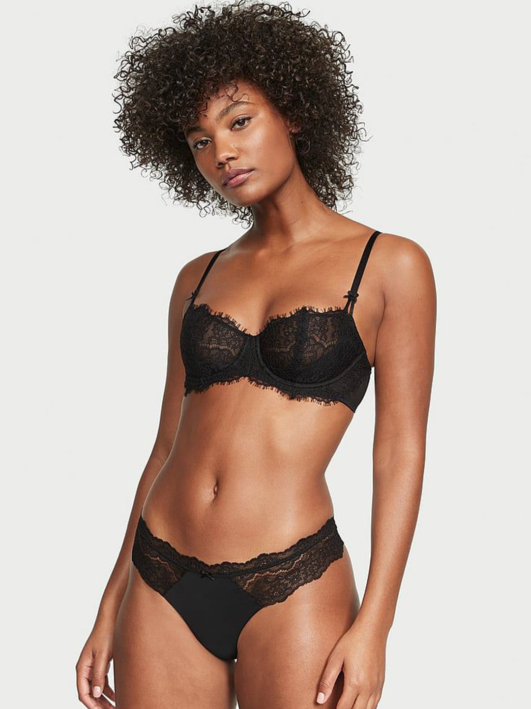 

Victoria's Secret Lace Trim Thong Panty, Black