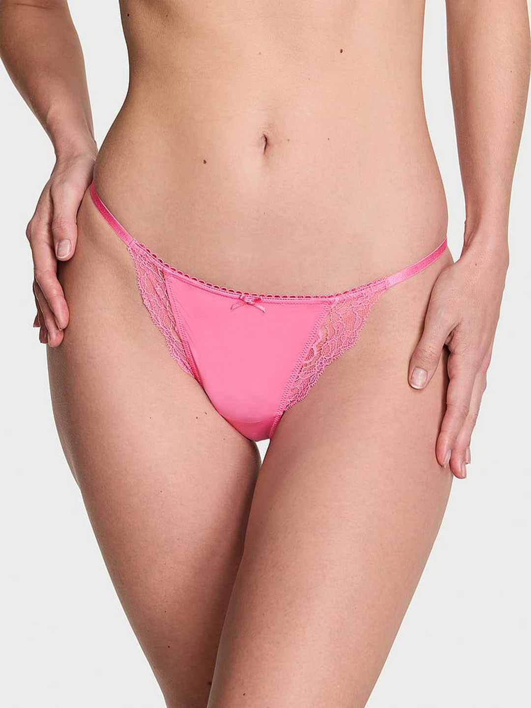 

Victoria's Secret Smooth & Lace Mini String Mid-rise Lace Bikini Briefs, Pink