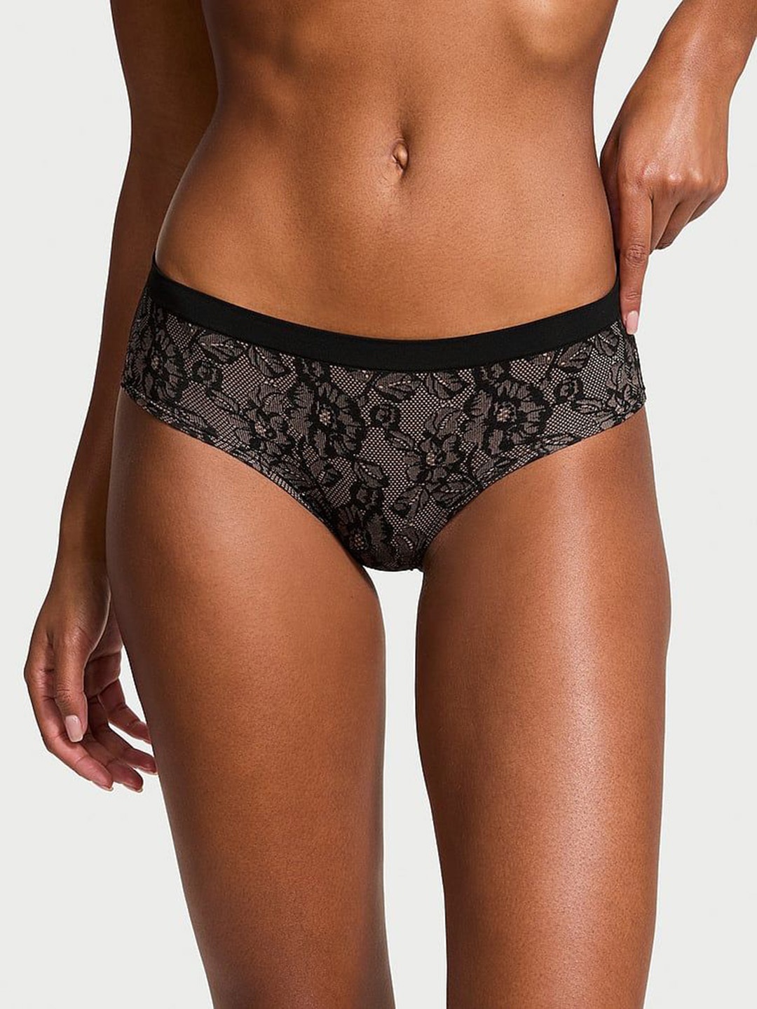 Victoria's Secret Women Seamless Floral Printed Hiphugger Briefs, Black