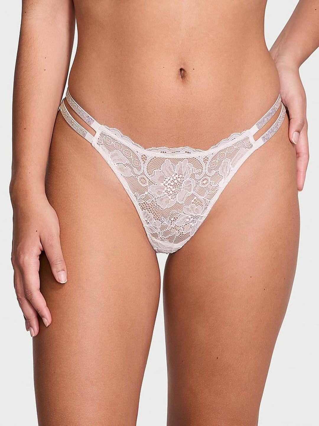 

Victoria's Secret Women Double Shine Strap Lace Thong, White