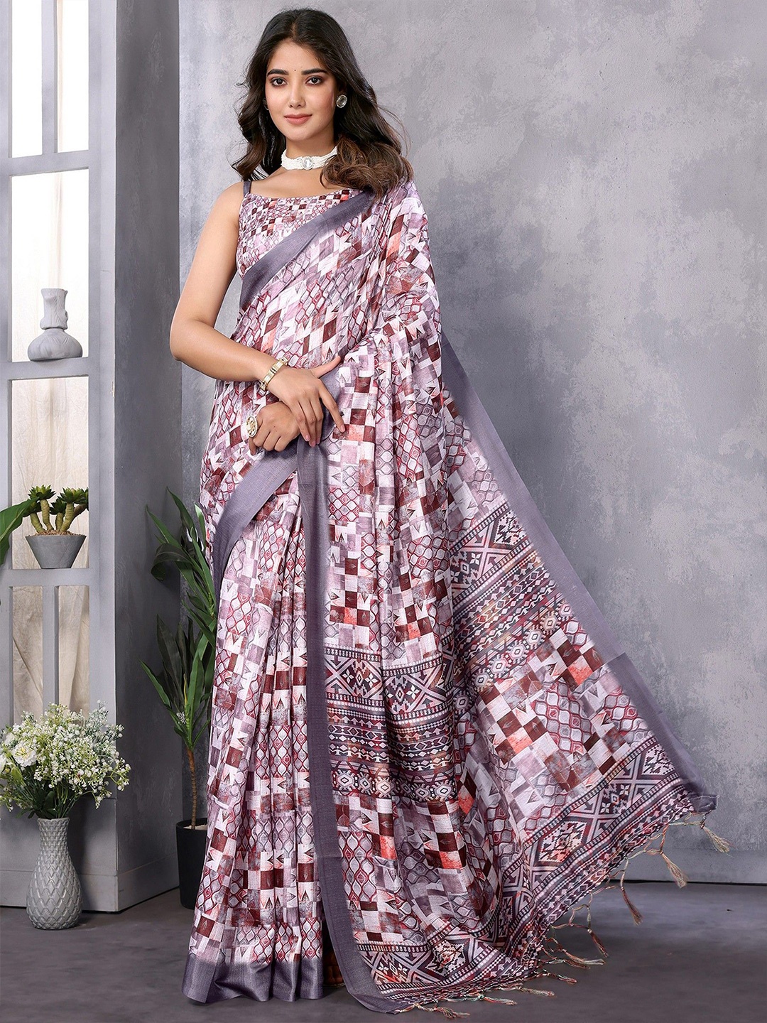 

KALINI Digital Printed Saree, Grey