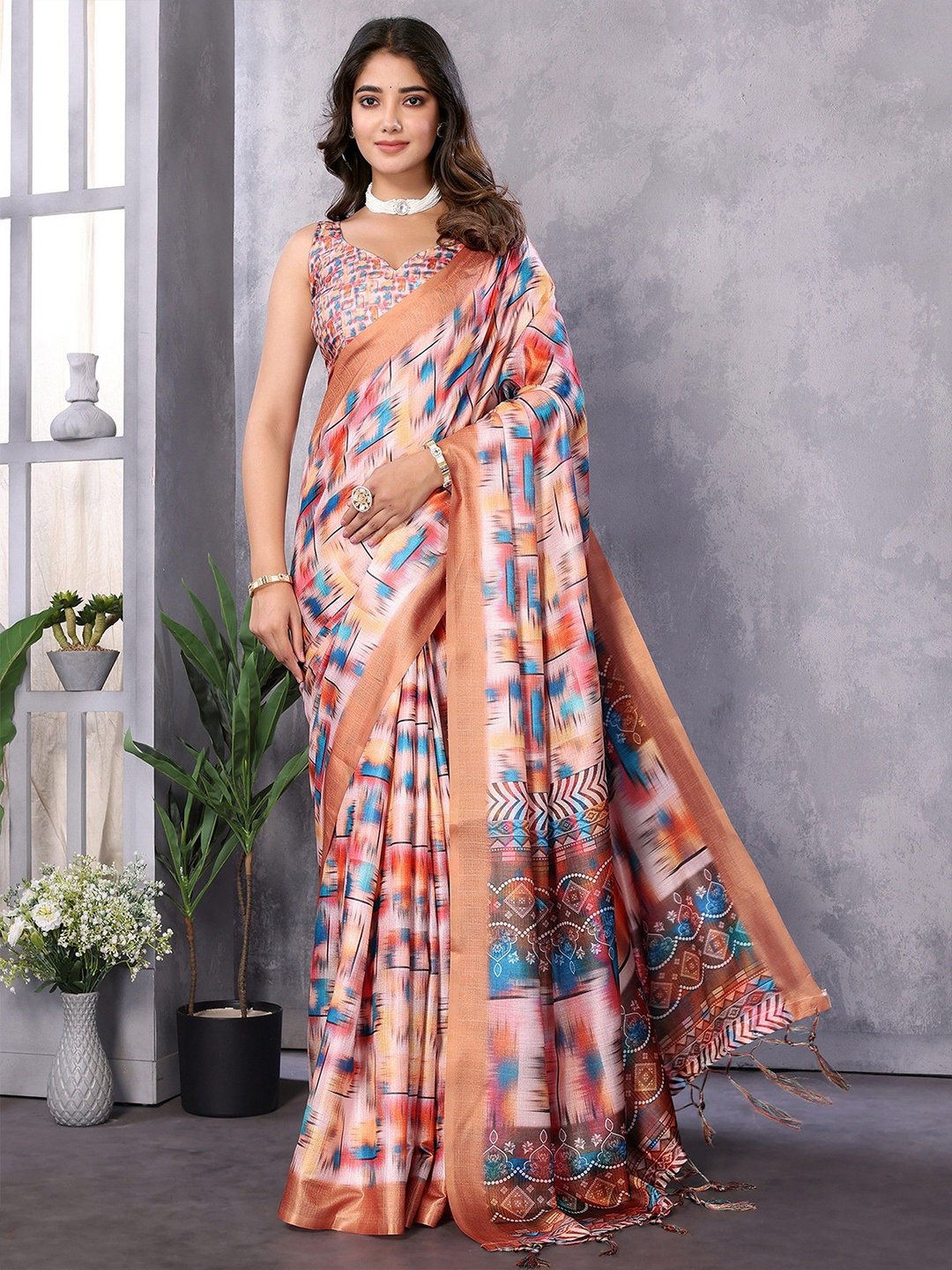 

KALINI Digital Print Zari Saree, Yellow
