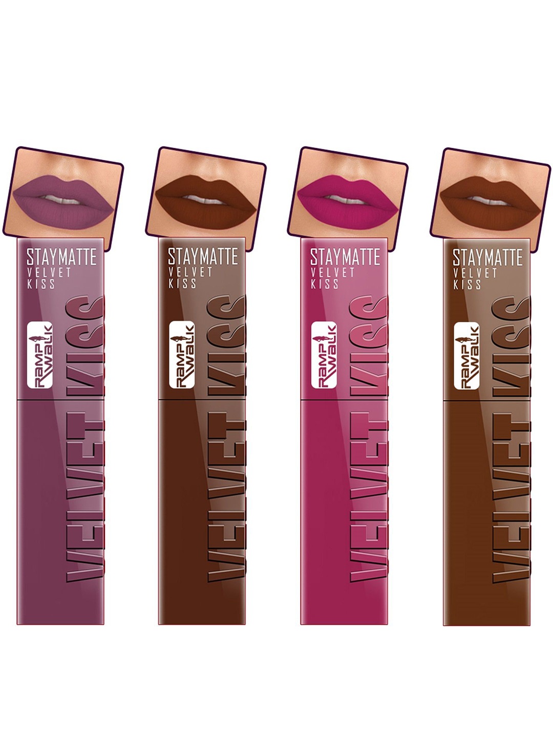 

Ramp Walk Velvet Kiss Set Of 4 Matte Liquid Lipstick- 3.5ml Each- Shade- 6 - 7 - 8 - 11, Purple