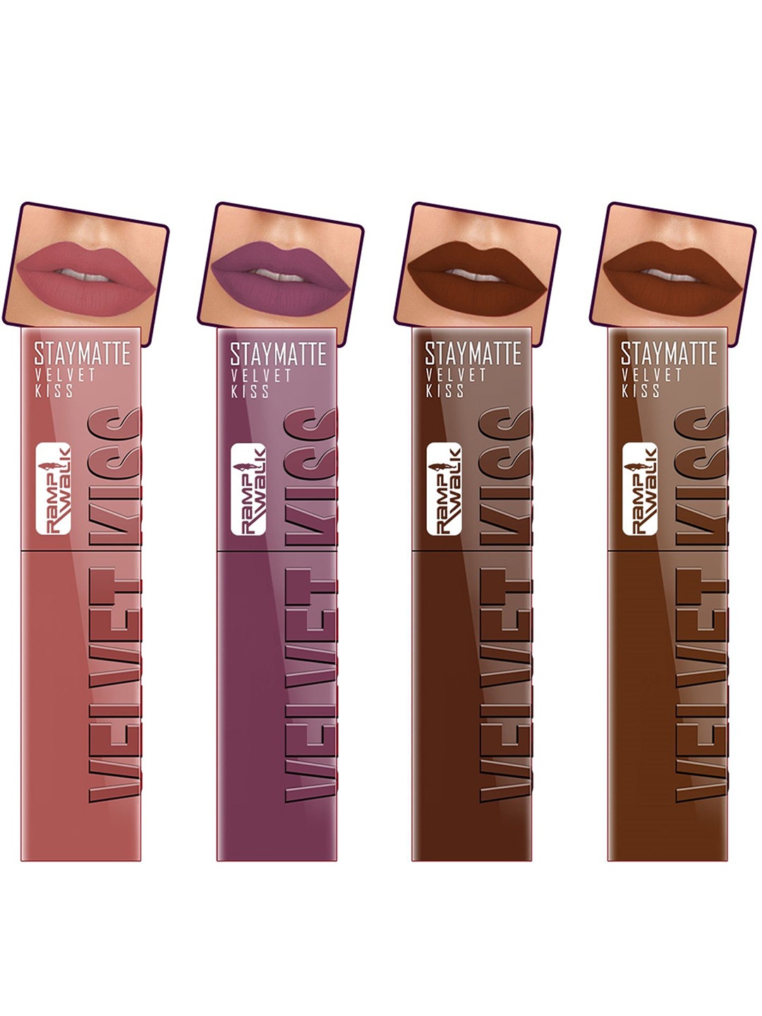 

Ramp Walk Velvet Kiss Set Of 4 Matte Liquid Lipstick- 3.5 ml Each - Shade - 5 - 6 - 7 - 11, Mauve