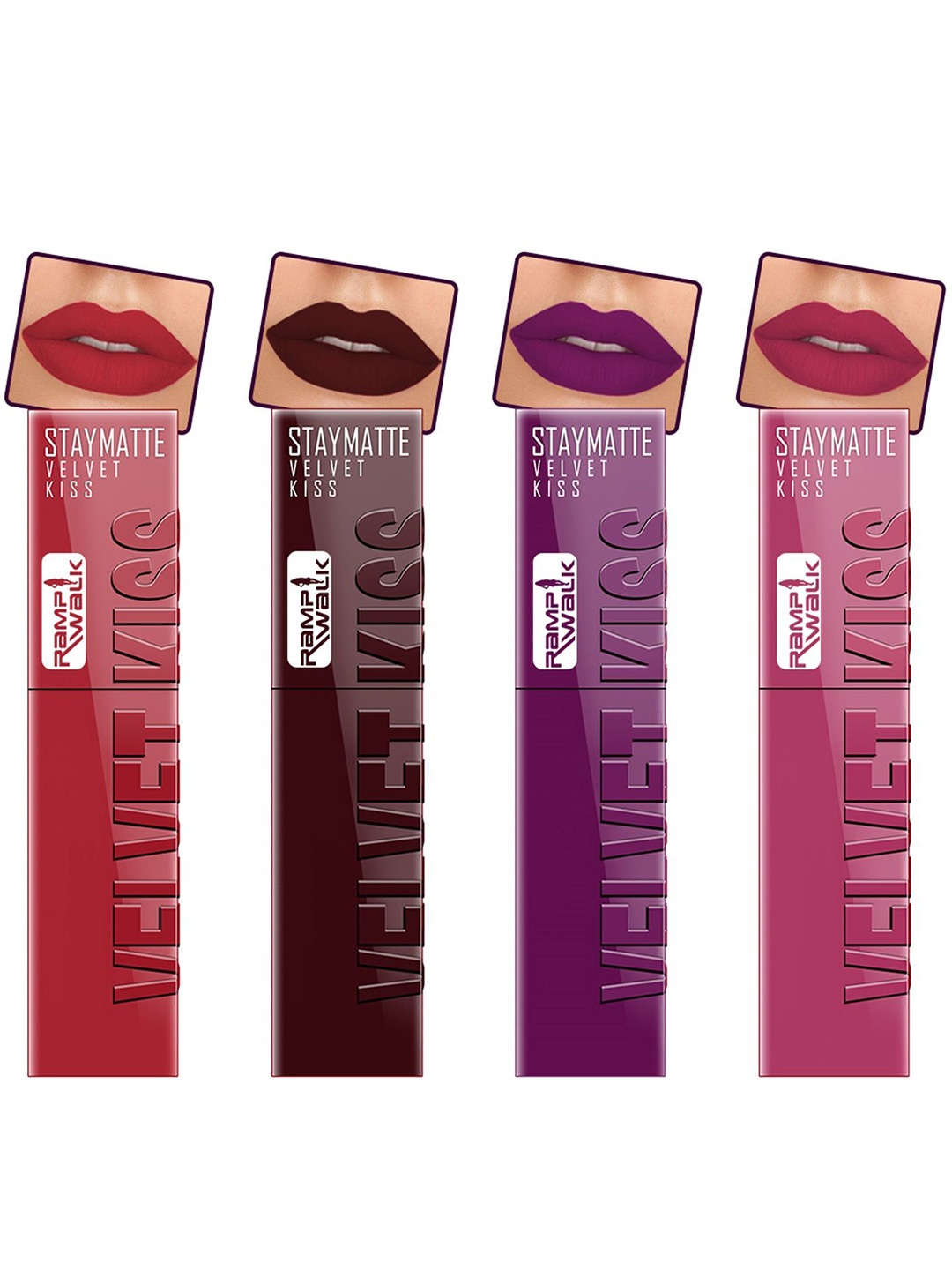 

Ramp Walk Velvet Kiss Set Of 4 Matte Liquid Lipstick- 3.5 ml Each - Shade- 1- 2- 3 - 10, Peach