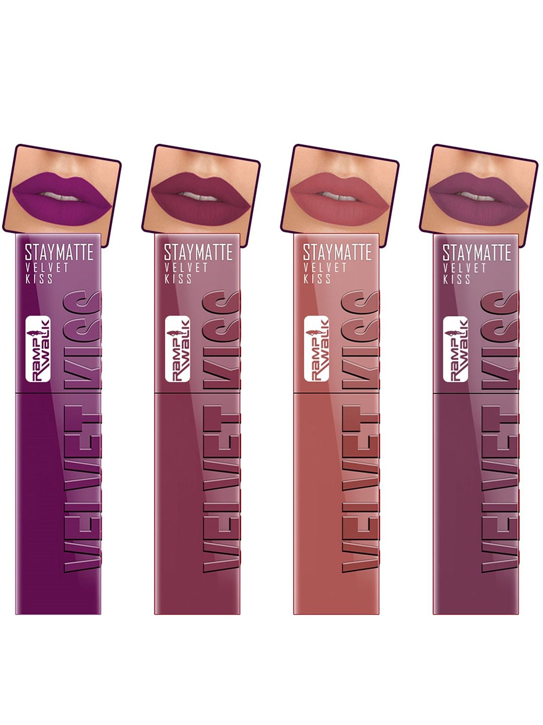 

Ramp Walk Velvet Kiss Set Of 4 Matte Liquid Lipstick- 3.5 ml Each- Shade - 3 - 4 - 5 - 6, Brown