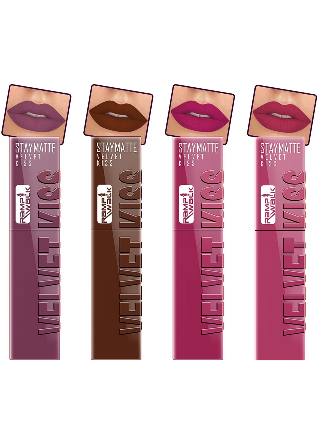 

Ramp Walk Velvet Kiss Set Of 4 Matte Liquid Lipstick- 3.5 ml Each- Shade- 6 - 7 - 8 - 10, Brown