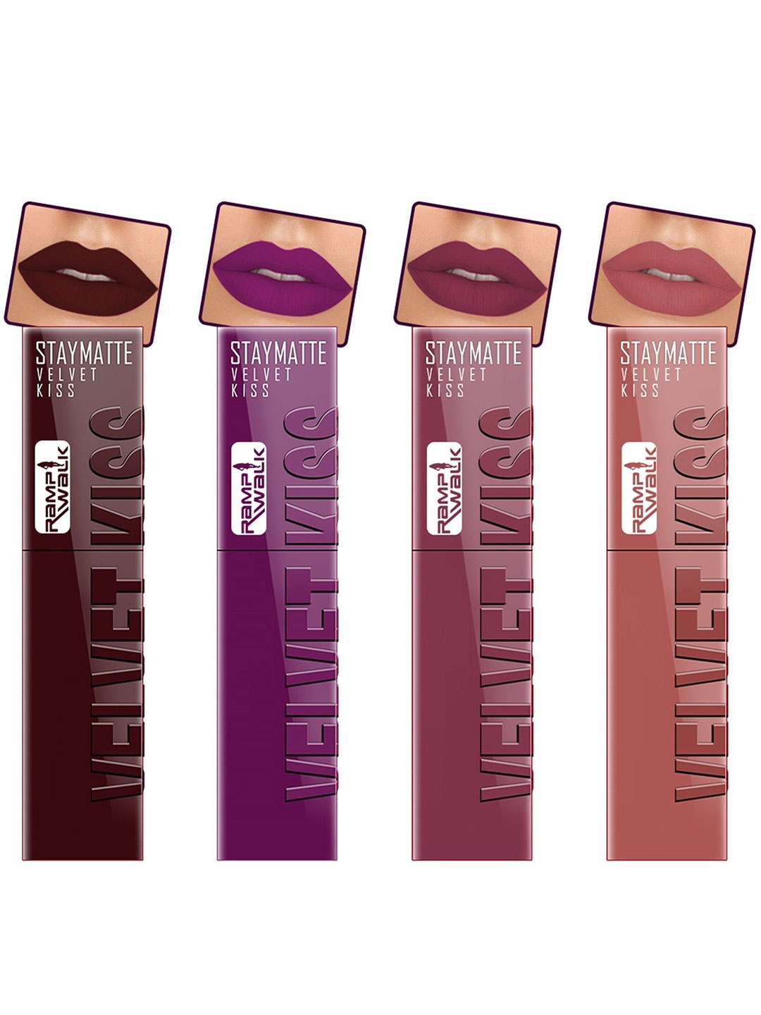 

Ramp Walk Velvet Kiss Set Of 4 Matte Liquid Lipstick- 3.5 ml Each - Shade - 3 - 2 - 5 - 4, Brown