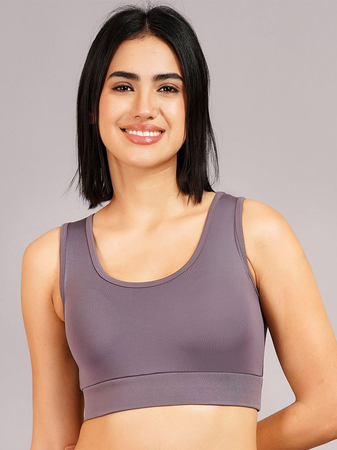 

NEVER LOSE Women Padded Full Coverage Dry Fit Styled Back Workout Bra, Purple