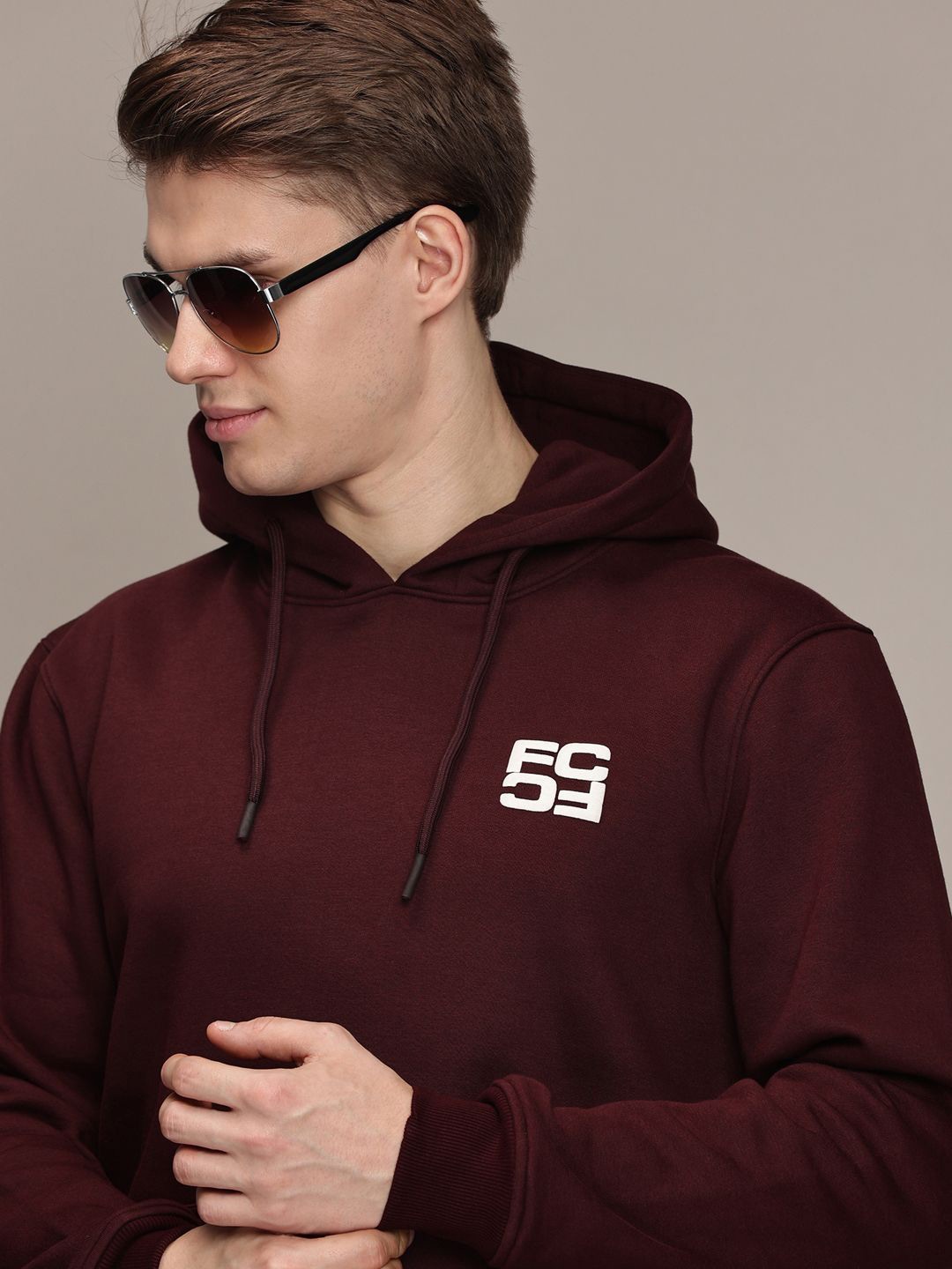 

French Connection Men Hooded Anti Odour Sweatshirt, Burgundy