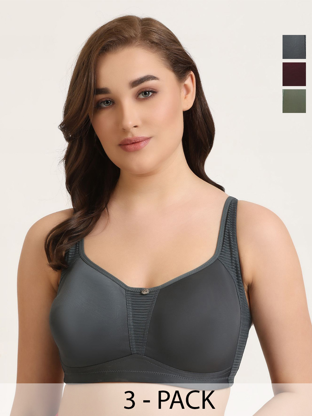 

DressBerry Women Pack Of 3 Full Coverage Heavily Padded Bra, Grey