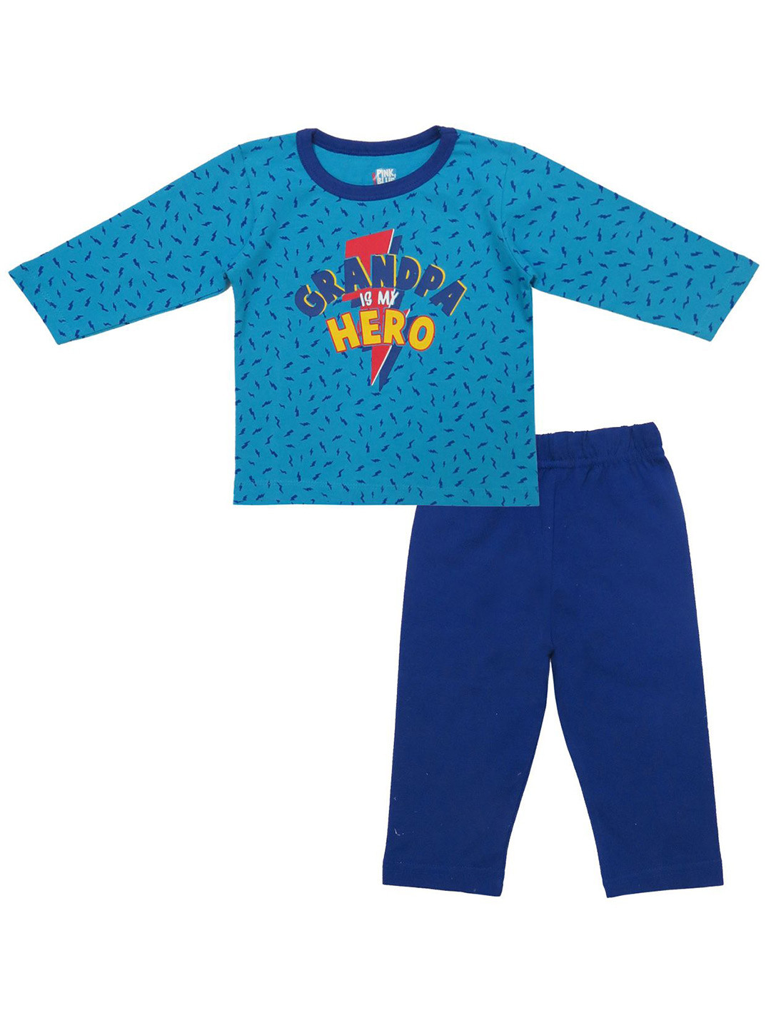 

Clothe Funn Boys Printed Round Neck Long Sleeves Pure Cotton T-Shirt With Trouser, Turquoise blue