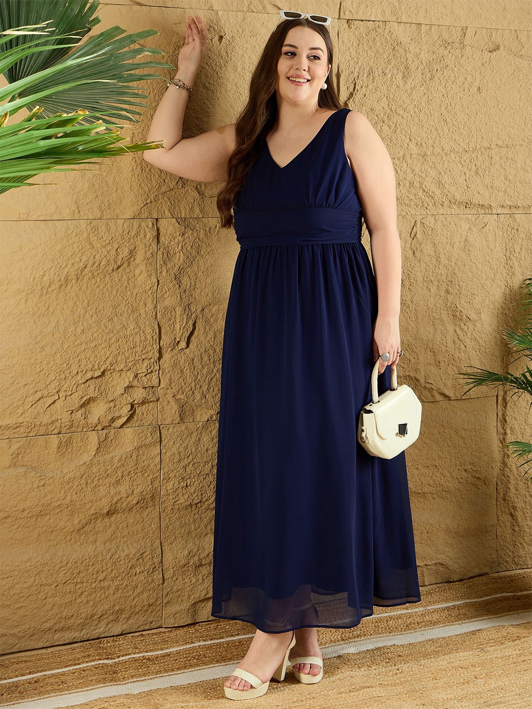 

Berrylush Curve Women Plus Size A-Line Maxi Dress, Navy blue