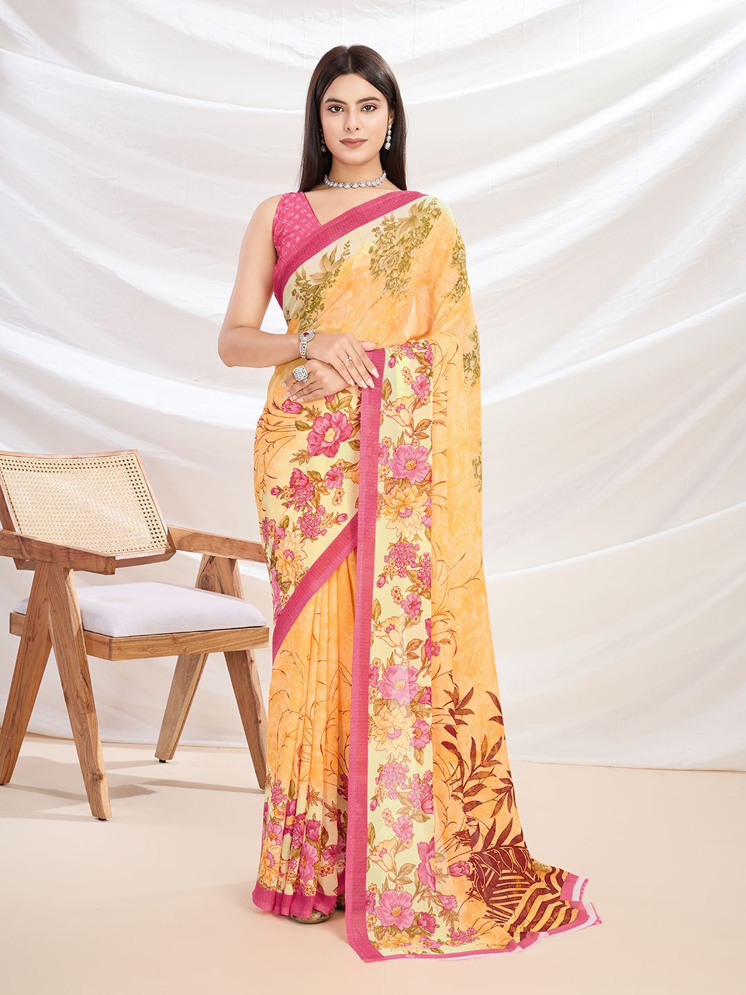

KALINI Floral Printed Saree, Yellow