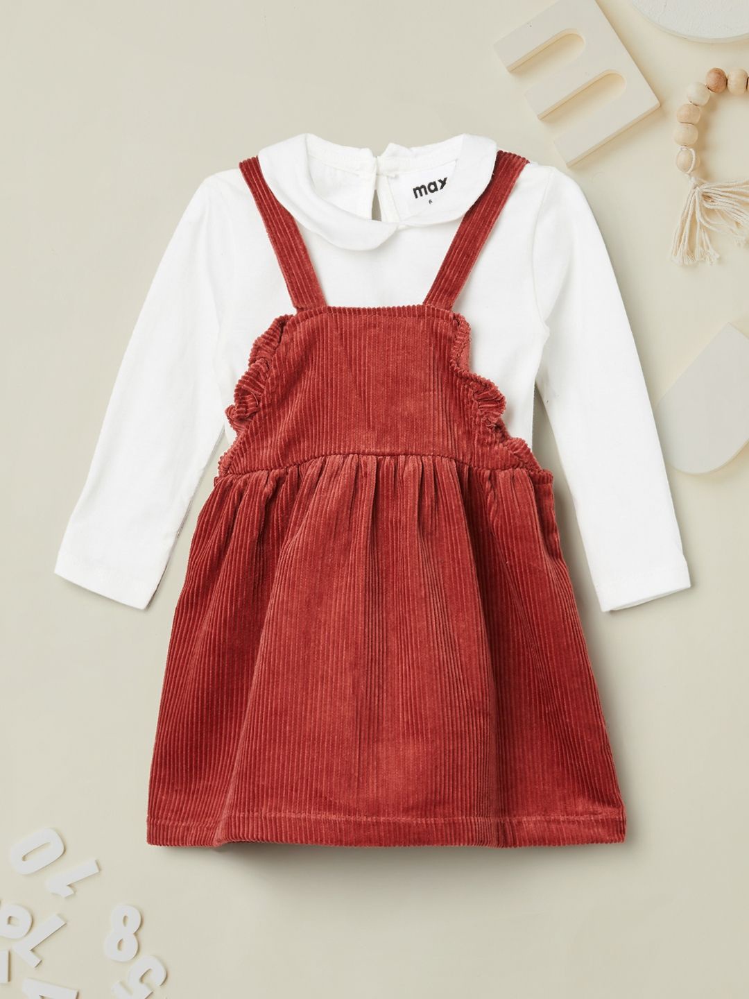 

max Girls Cotton Pinafore Dress, Orange