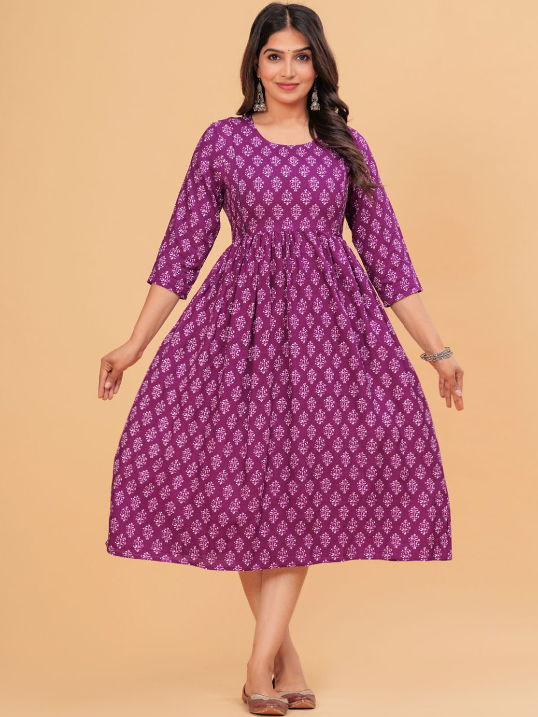 

BAESD Woman Floral Print Maternity A-Line Dress, Purple