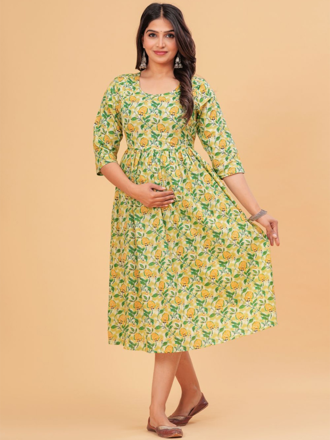 

BAESD Women Floral Print Maternity A-Line Dress, Green