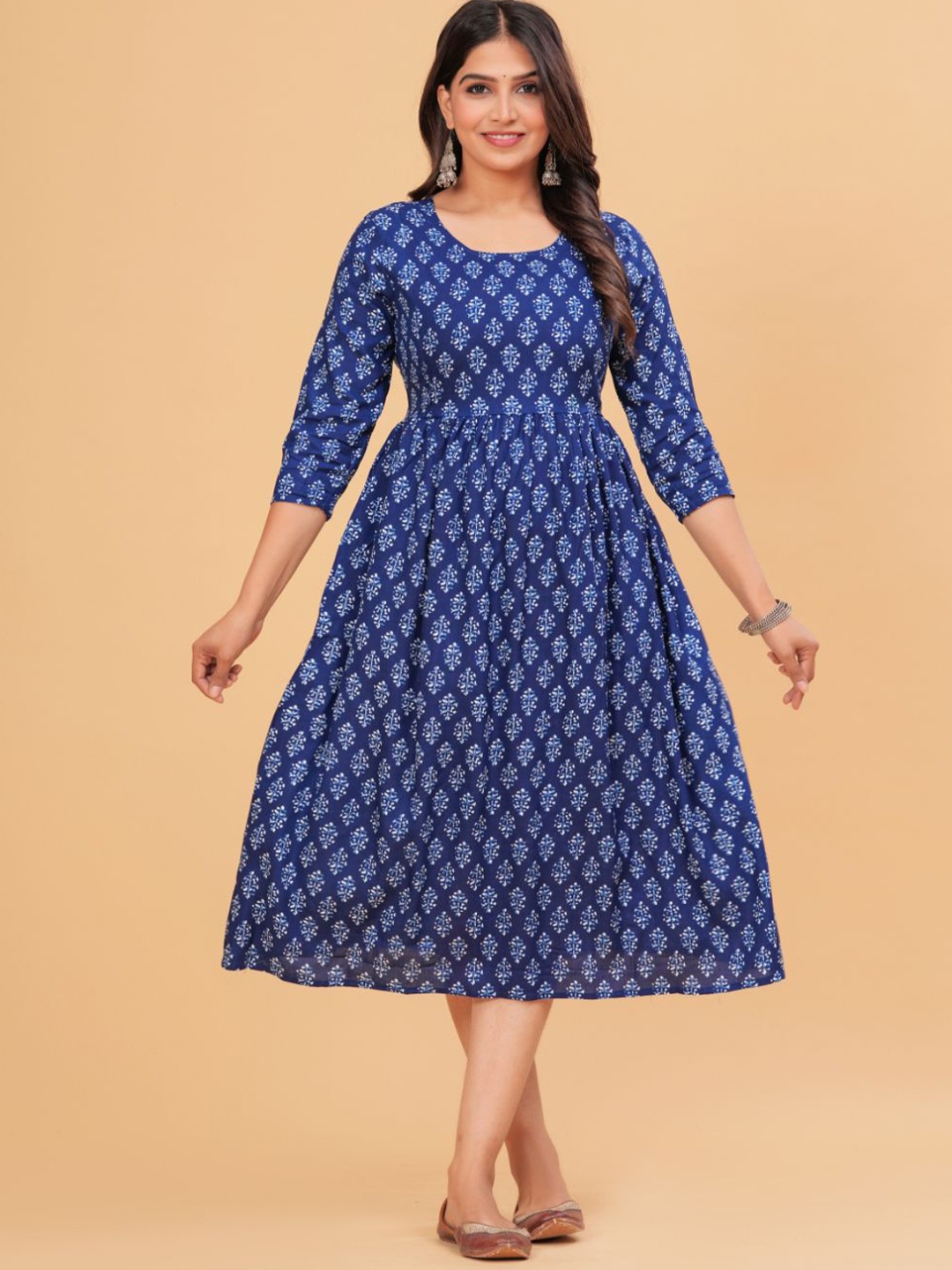 

BAESD Women Ethnic Motifs Printed Maternity A-Line Ethnic Dresses, Blue