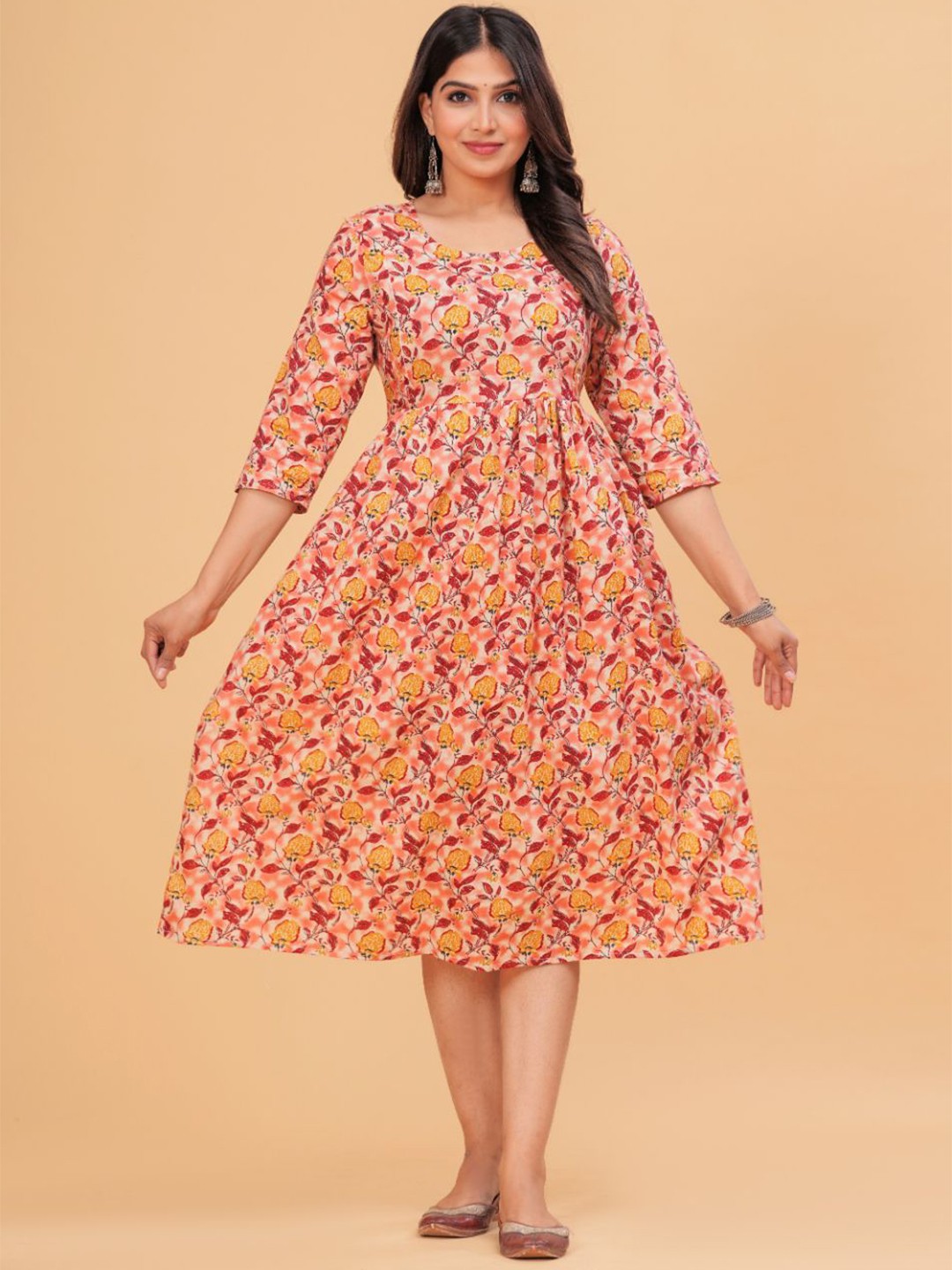 

BAESD Women Floral Printed Maternity Fit and Flare Dress, Red