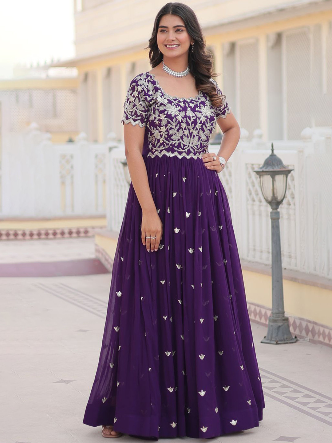 

Fashionuma Women Embroidered Fit & Flared Ethnic Dress, Purple