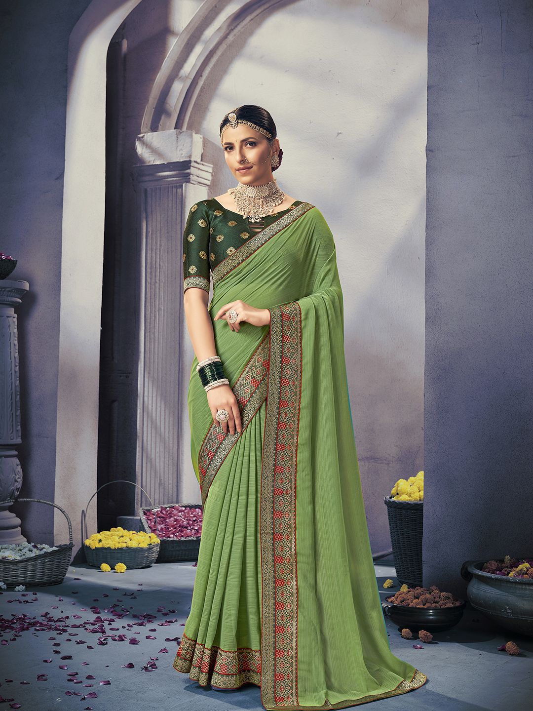 

Mitera Woven Design Ready to Wear Saree, Green