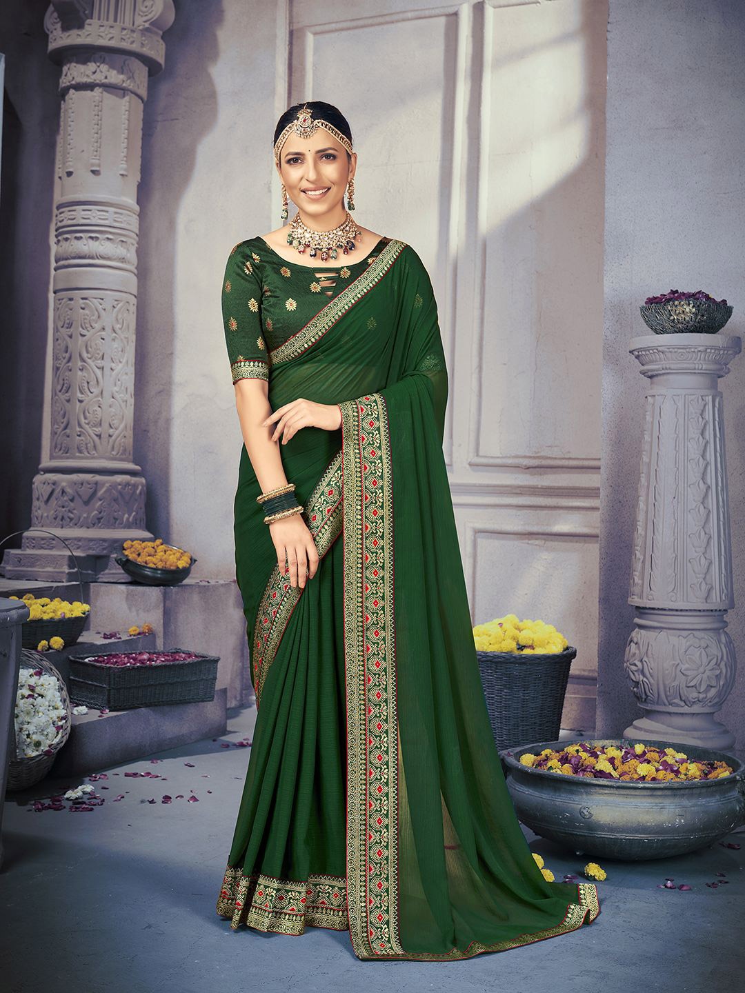 

Mitera Embroidered Ready to Wear Saree, Green