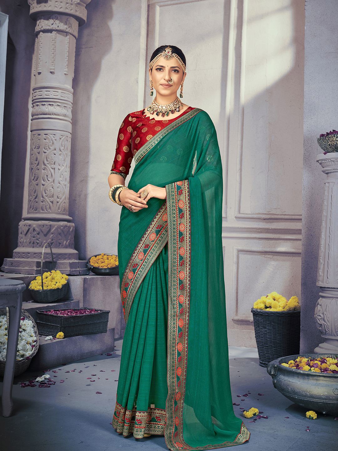 

Mitera Embroidered Ready to Wear Saree, Green