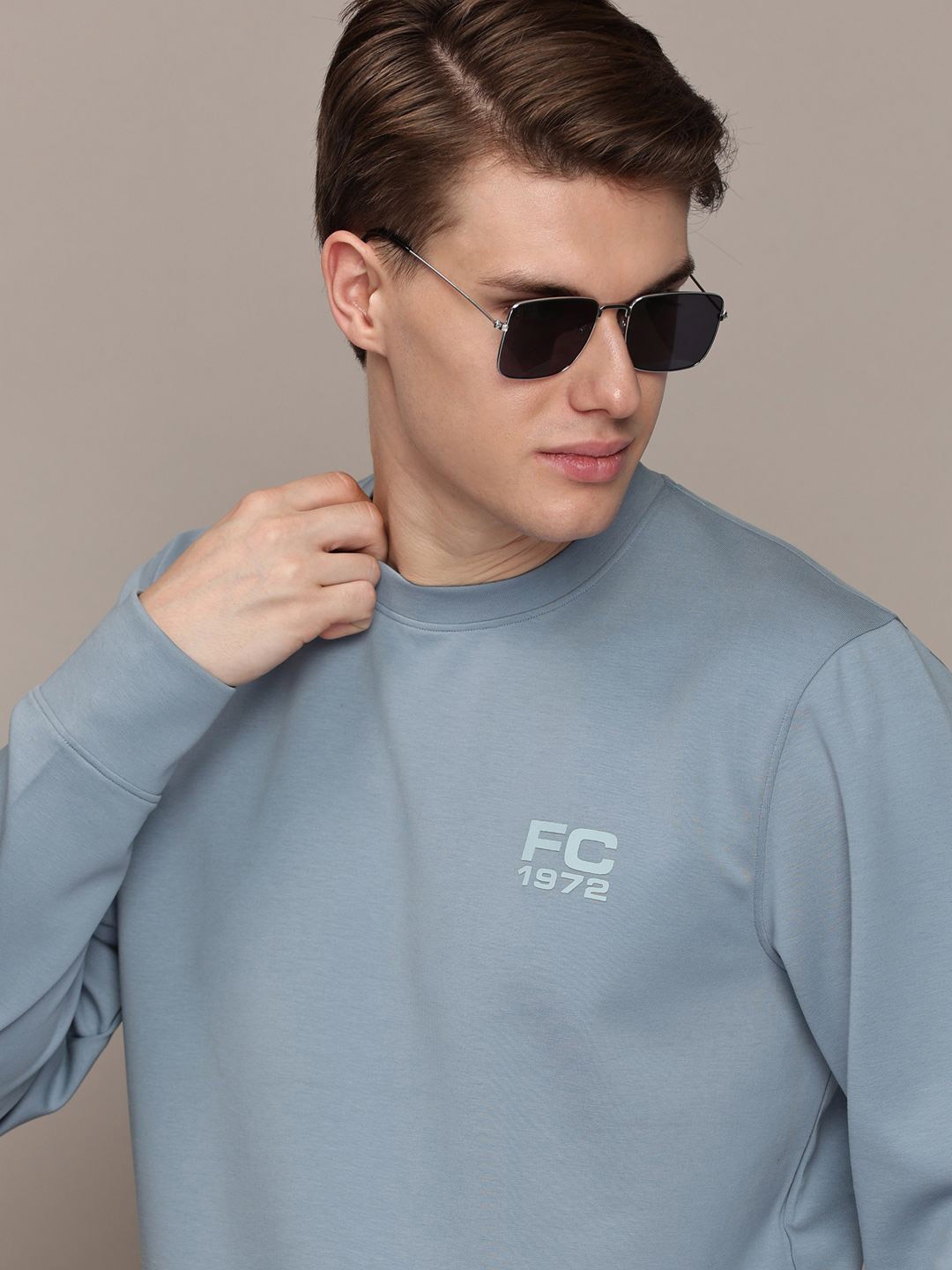 

French Connection Men Round Neck Anti Odour Pullover Sweatshirt, Blue
