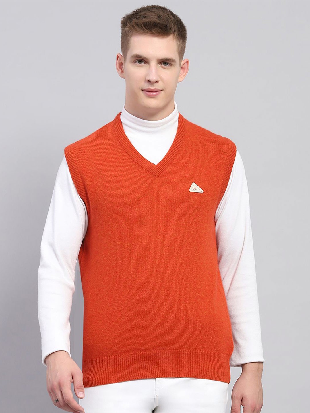 

Monte Carlo Men V Neck Woollen Sweater Vest, Orange