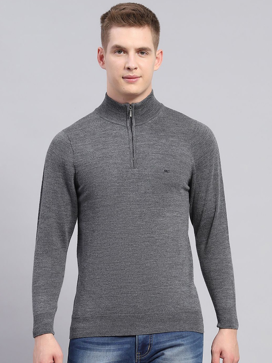 

Monte Carlo Men Full Sleeve Woollen Pullover Sweater, Grey