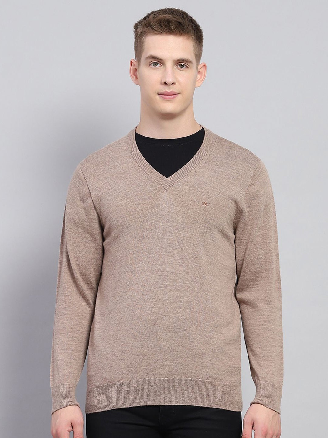 

Monte Carlo Men V-Neck Full Sleeve Woollen Pullover Sweaters, Beige