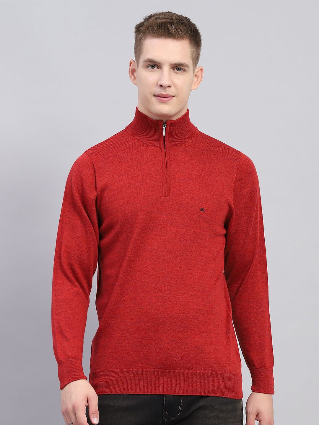 

Monte Carlo Men Mock Neck Woollen Pullover, Maroon