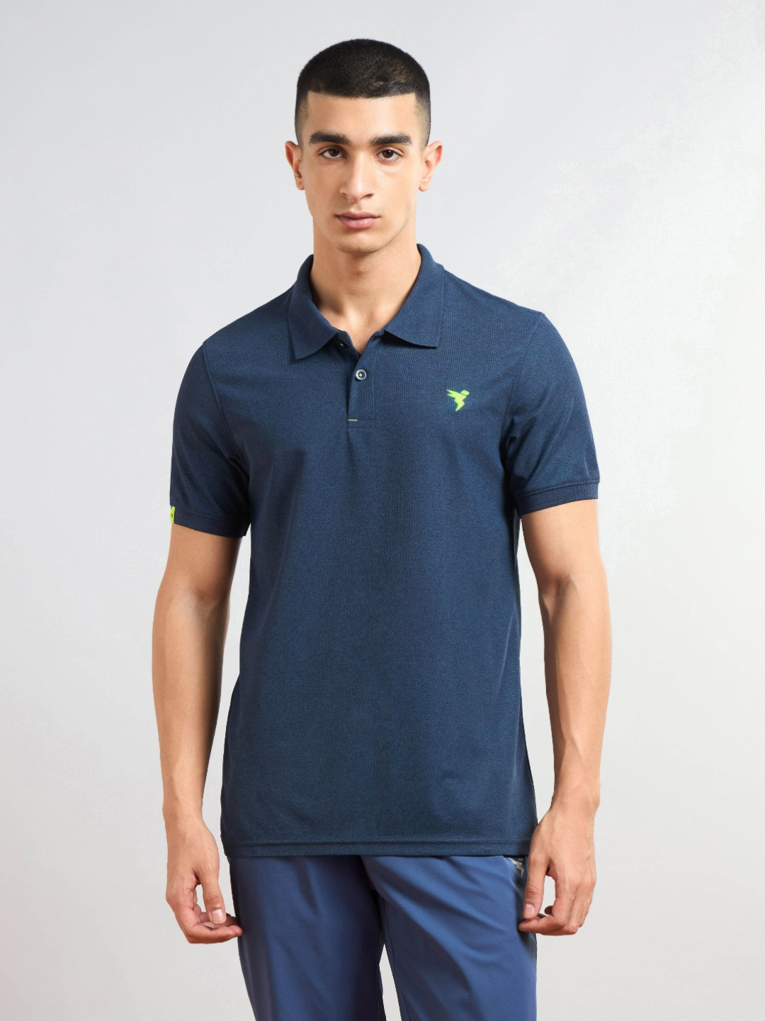 

Technosport Men aw'24 Solid Polo Collar Antimicrobial Slim Fit Sports T-shirt, Navy blue