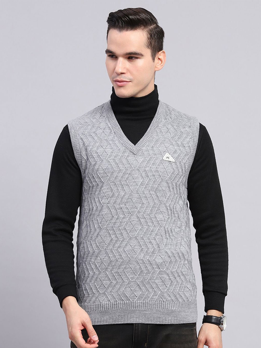 

Monte Carlo Men Self Design Woollen Pullover, Grey