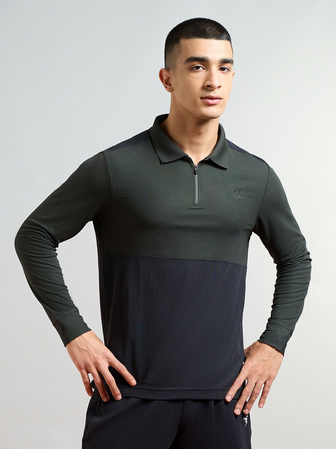 

Technosport Men Colourblocked Antimicrobial Slim Fit Sports T-shirt, Olive