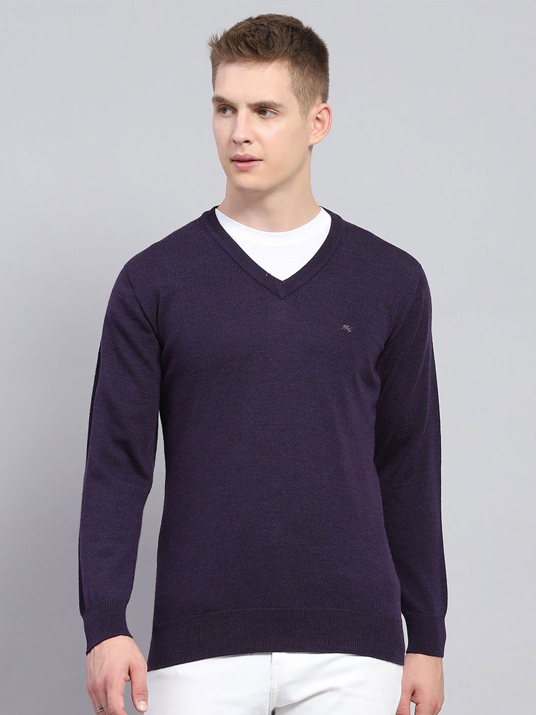 

Monte Carlo Men V Neck Woollen Pullover, Purple