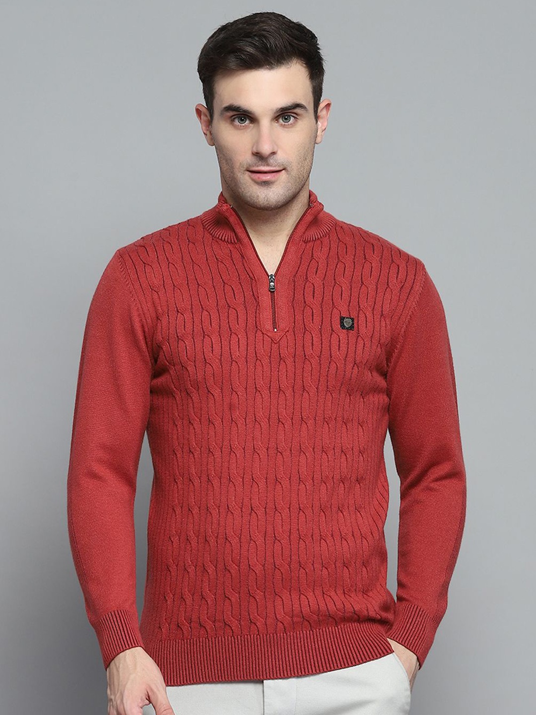 

Monte Carlo Men Cable Knit Woollen Pullover Sweater, Rust