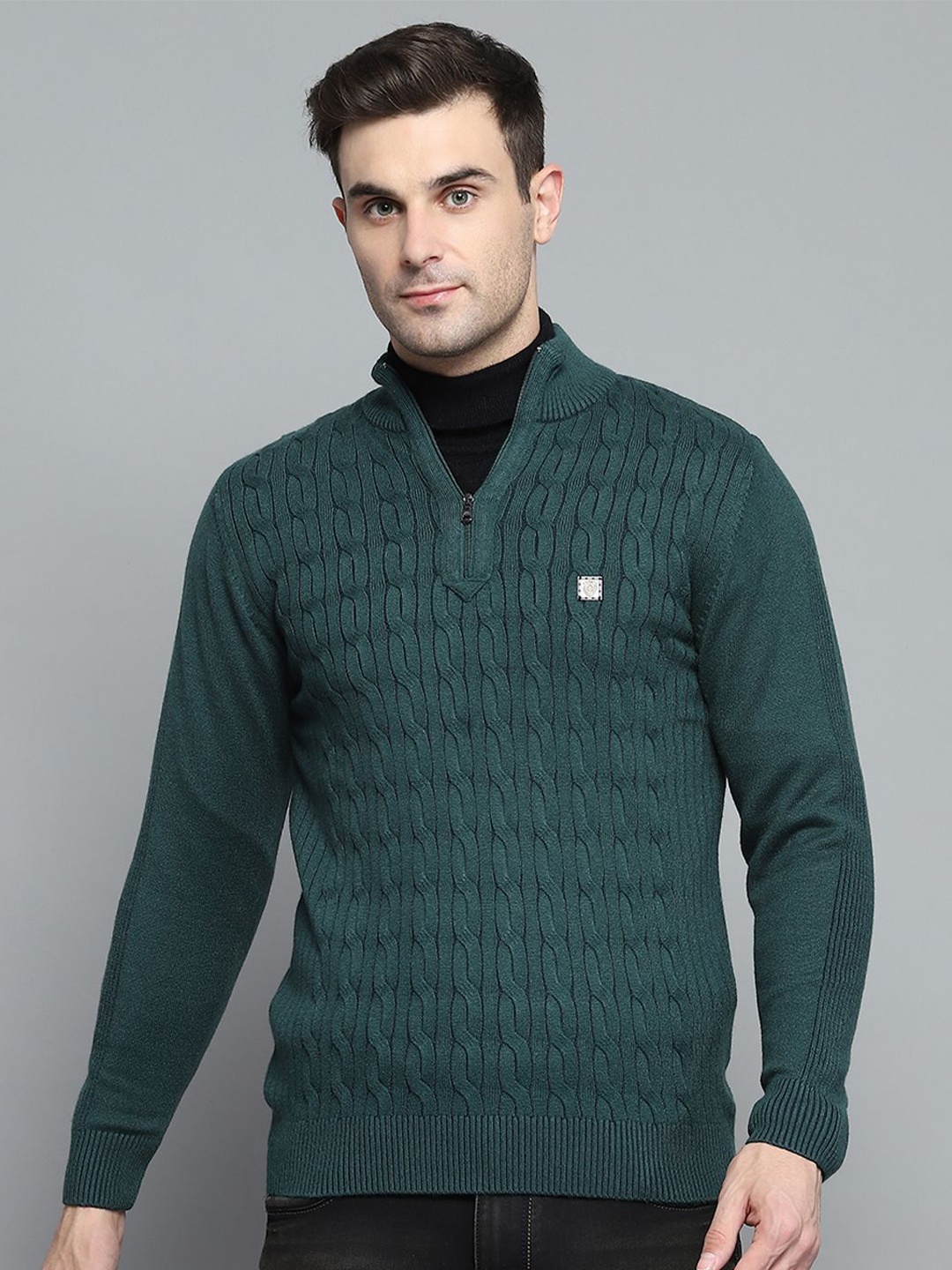 

Monte Carlo Men Woollen Mock Collar Pullover, Green