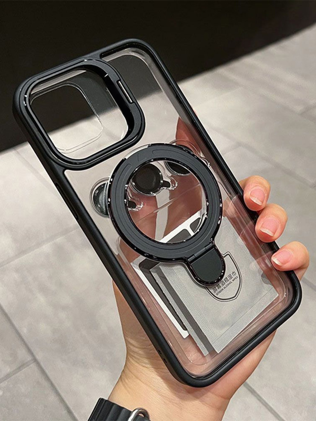 

Luxury Kase Solid Printed iPhone 16 Plus Back Case Mobile Accessories, Black