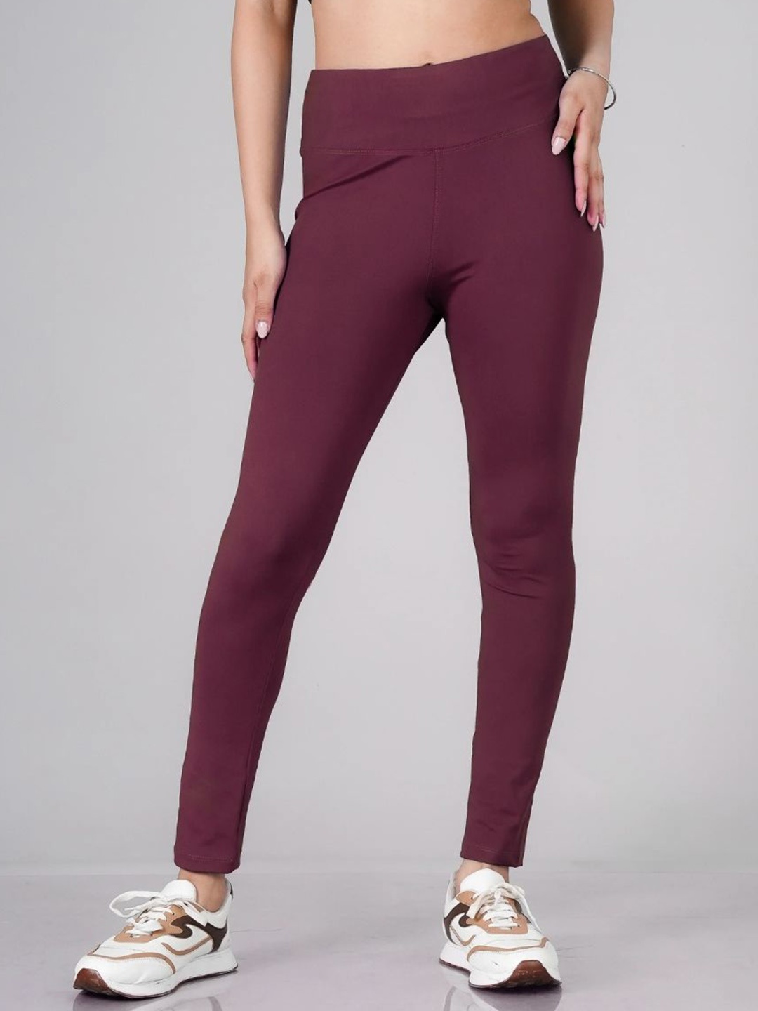 

FLURR Women Antimicrobial Ankle-Length High Rise Gym Tights, Maroon
