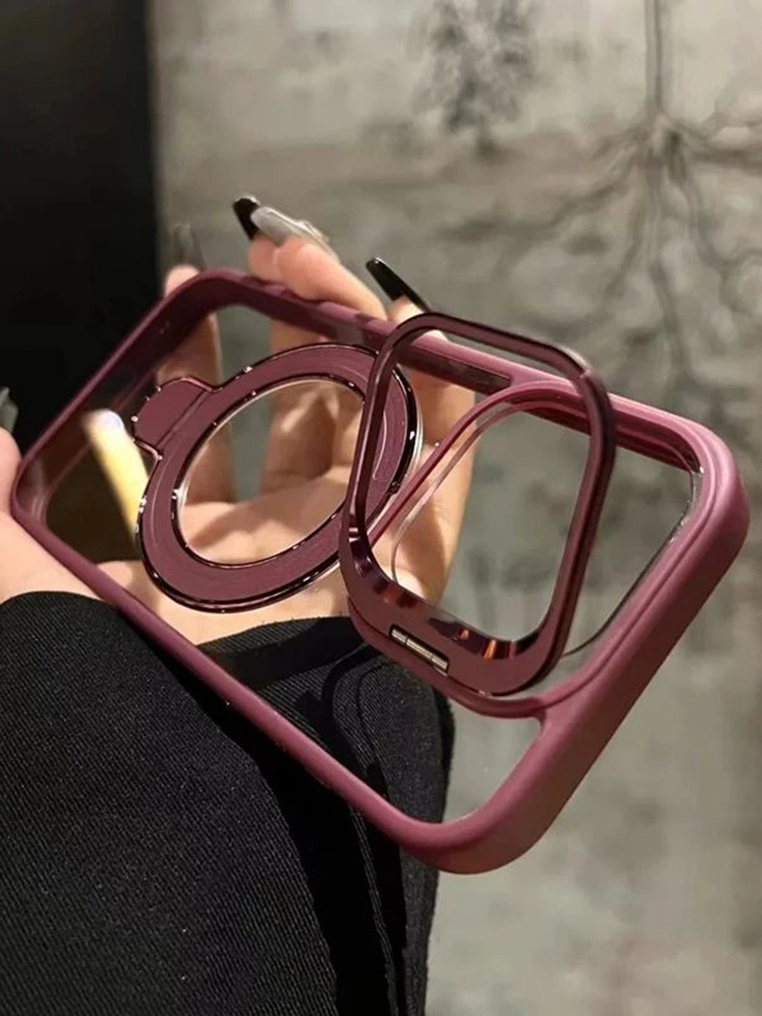 

Luxury Kase LK176 Metal Camera Ring Kickstand iPhone 15 Back Case, Maroon