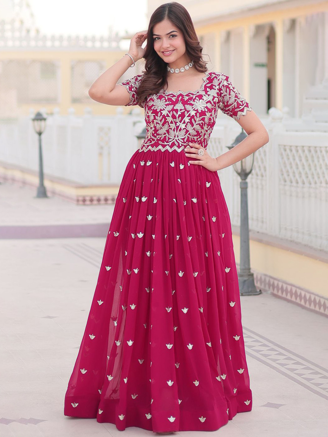 

Ethnic Yard Women Embroidered Maxi Gown Dress, Pink