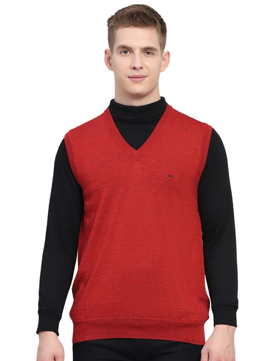 

Monte Carlo Men V-Neck Sleeveless Woollen Pullover Sweater, Maroon