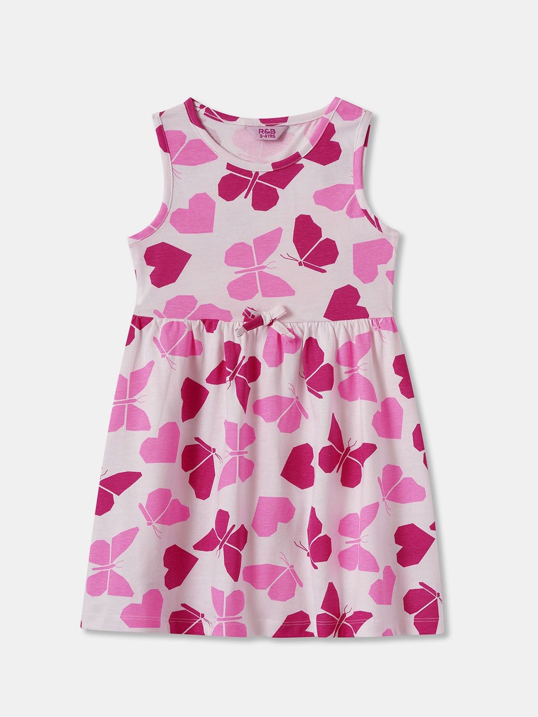 

R&B Girls Printed Cotton A-Line Dress, Pink