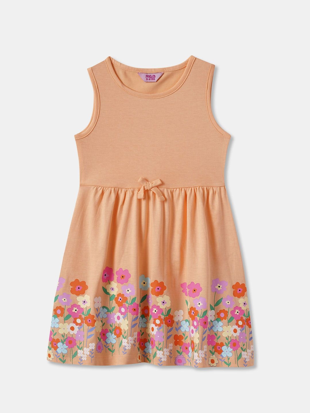 

R&B Girls Floral Printed A-Line Dress, Peach
